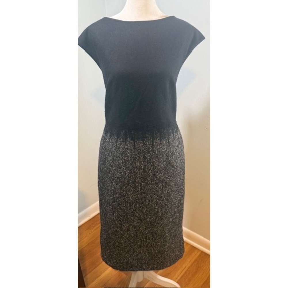 Escada Delwyn Dress Size 38 US 8 Virgin Wool Mixed Media Sheath Black Grey AS-IS